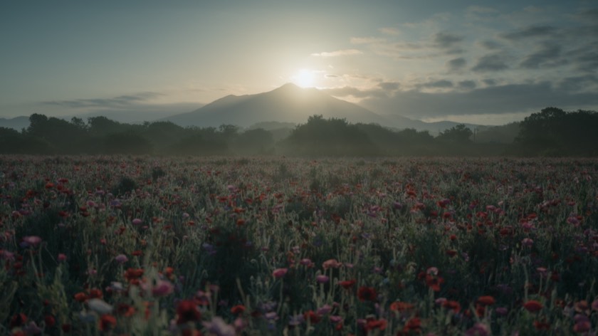 Diamond Tsukuba over the poppy fields of the Kokaigawa (Ibaraki) with preset 27 Overcast Calm