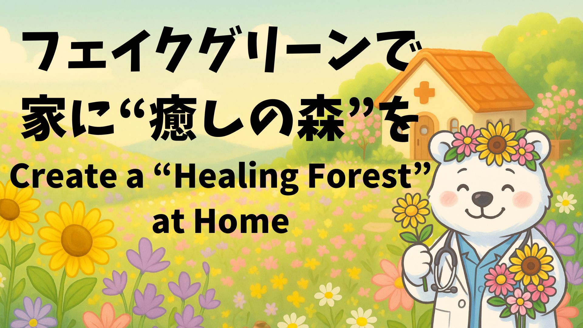 フェイクグリーンで癒しの森を作るアイキャッチ画像 / Eyecatch image for creating a healing forest with fake greenery
